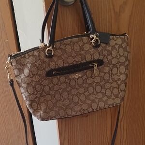 Coach Brown and Black Shoulder Bag with Signature Design